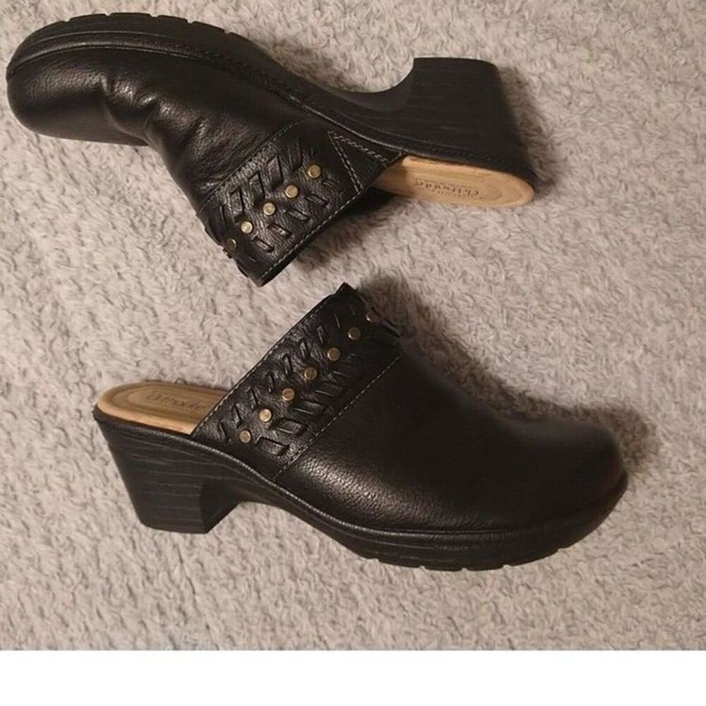 Croft & Barrow Ortholite  Faux Leather  Mules Black 10 Classy Comfy
